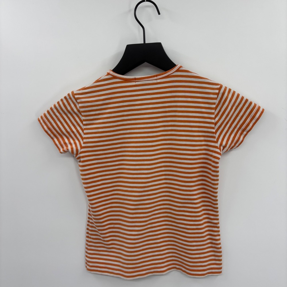 Ralph Lauren Kids Striped Short Sleeve T-Shirt Medium Orange White Pony Logo - Picture 2 of 11